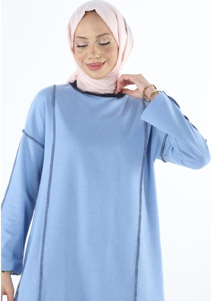 2229_Şardonlu Karyoka Dikişli Basic Tesettür Sweatshirt
