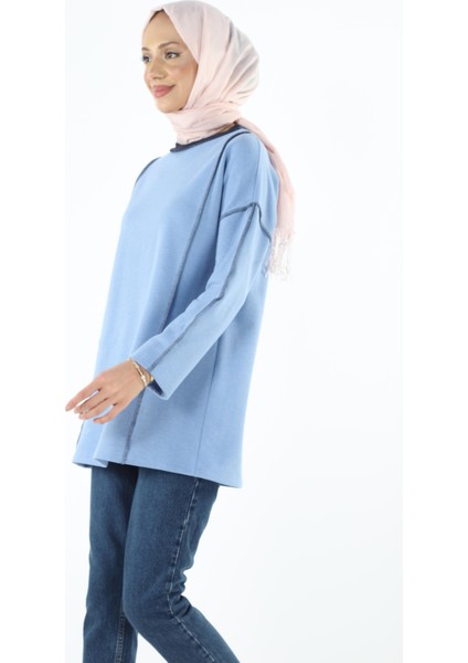 2229_Şardonlu Karyoka Dikişli Basic Tesettür Sweatshirt