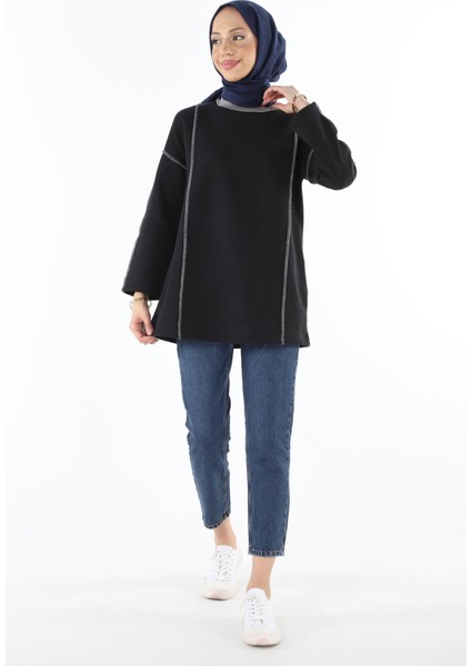 2229_Şardonlu Karyoka Dikişli Basic Tesettür Sweatshirt