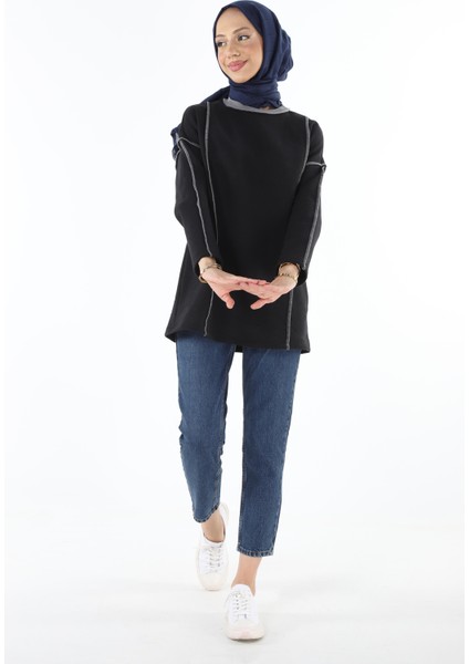 2229_Şardonlu Karyoka Dikişli Basic Tesettür Sweatshirt