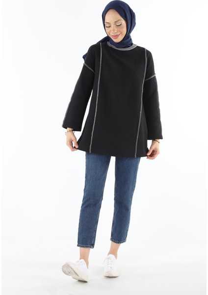 2229_Şardonlu Karyoka Dikişli Basic Tesettür Sweatshirt