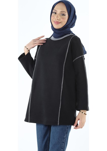2229_Şardonlu Karyoka Dikişli Basic Tesettür Sweatshirt