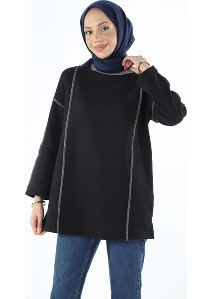 2229_Şardonlu Karyoka Dikişli Basic Tesettür Sweatshirt