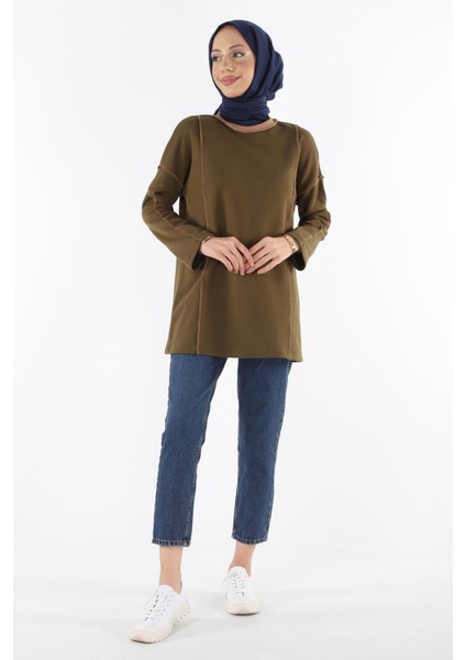 2229_Şardonlu Karyoka Dikişli Basic Tesettür Sweatshirt