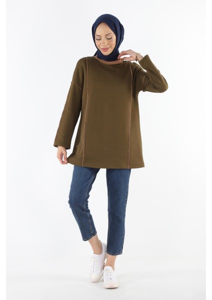 2229_Şardonlu Karyoka Dikişli Basic Tesettür Sweatshirt
