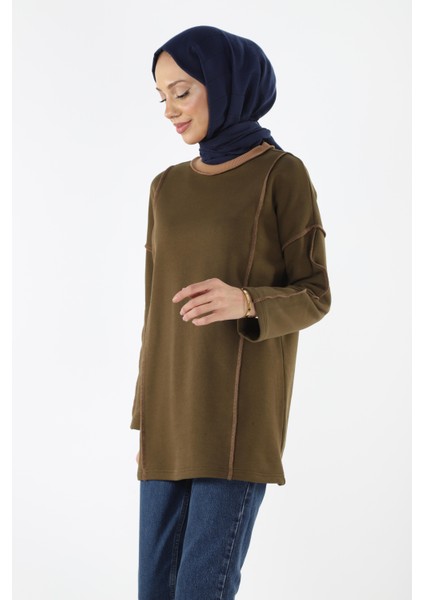 2229_Şardonlu Karyoka Dikişli Basic Tesettür Sweatshirt