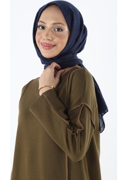 2229_Şardonlu Karyoka Dikişli Basic Tesettür Sweatshirt