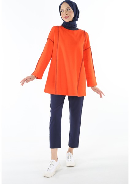 2229_Şardonlu Karyoka Dikişli Basic Tesettür Sweatshirt