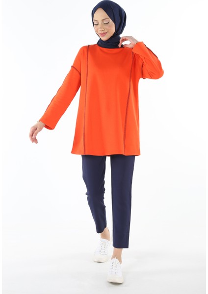 2229_Şardonlu Karyoka Dikişli Basic Tesettür Sweatshirt