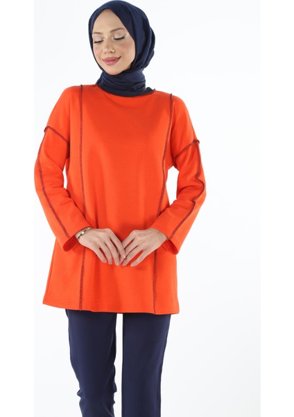 2229_Şardonlu Karyoka Dikişli Basic Tesettür Sweatshirt