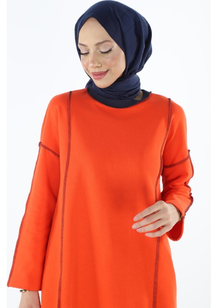 2229_Şardonlu Karyoka Dikişli Basic Tesettür Sweatshirt