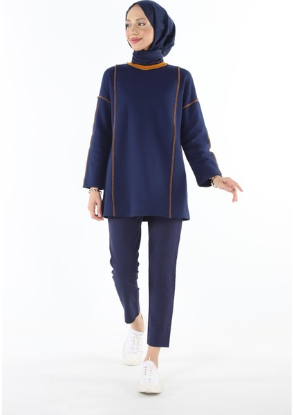 2229_Şardonlu Karyoka Dikişli Basic Tesettür Sweatshirt