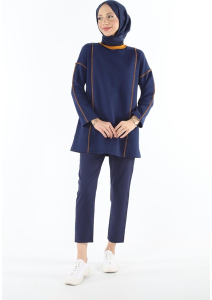 2229_Şardonlu Karyoka Dikişli Basic Tesettür Sweatshirt