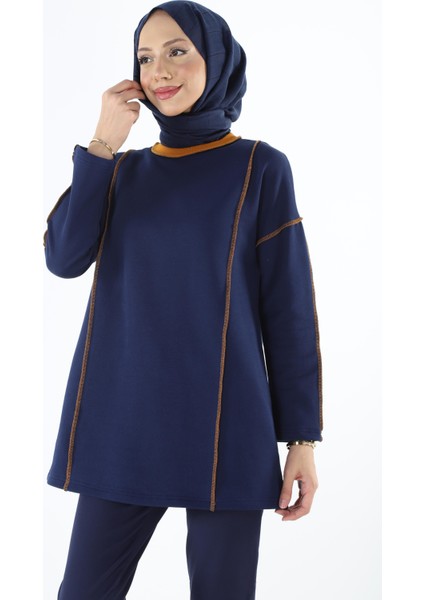 2229_Şardonlu Karyoka Dikişli Basic Tesettür Sweatshirt
