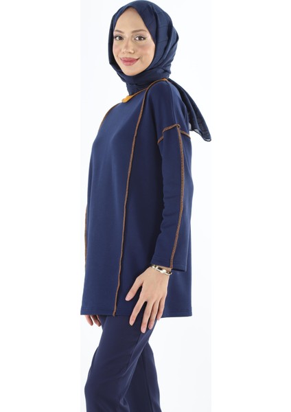2229_Şardonlu Karyoka Dikişli Basic Tesettür Sweatshirt