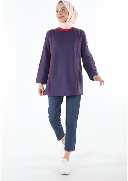 2229_Şardonlu Karyoka Dikişli Basic Tesettür Sweatshirt