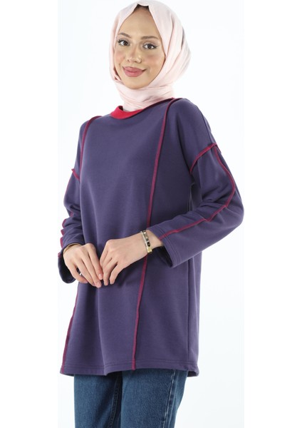 2229_Şardonlu Karyoka Dikişli Basic Tesettür Sweatshirt