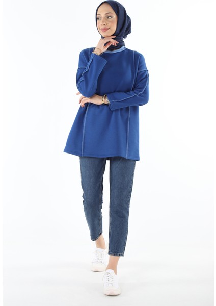 2229_Şardonlu Karyoka Dikişli Basic Tesettür Sweatshirt