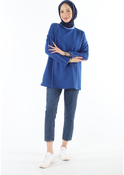 2229_Şardonlu Karyoka Dikişli Basic Tesettür Sweatshirt