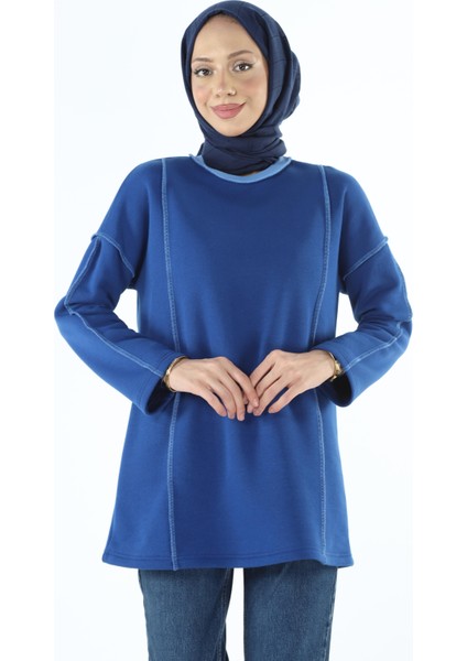 2229_Şardonlu Karyoka Dikişli Basic Tesettür Sweatshirt