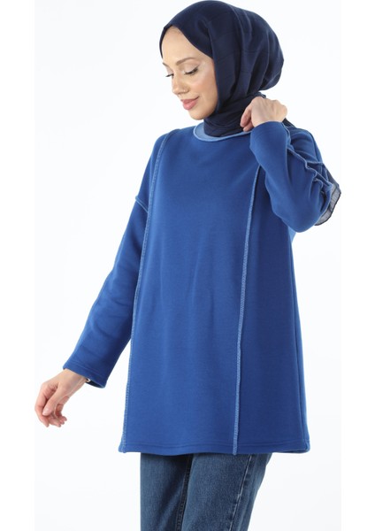2229_Şardonlu Karyoka Dikişli Basic Tesettür Sweatshirt