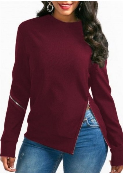 Kadın Uzun Kollu Bisiklet Yaka Fermuar İki İplik Bluz fiyatları