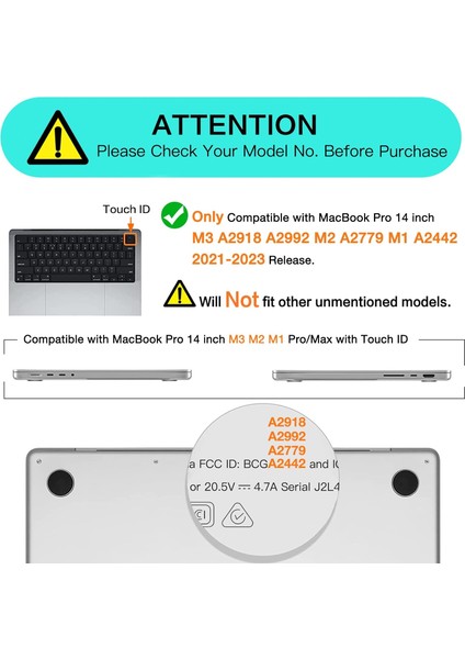 M3 MacBook Pro 14 Inç Kılıf 2023 2021 A2918 A2992 A2779 A2442 M2 M1 Pro / Max Dokunmatik Kimlik Dizüstü Bilgisayar Sert Kılıf (Yurt Dışından)