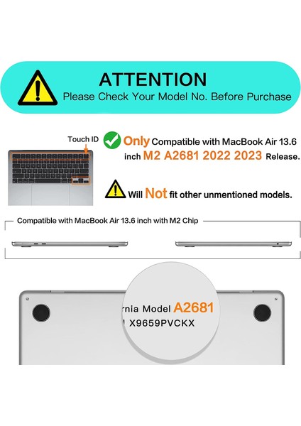 MacBook Air 13.6 Inç Kılıf 2022 M2 Çipli A2681 MacBook Air M2 Kılıfıyla Uyumlu (Yurt Dışından)