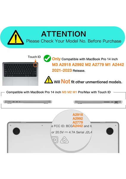 MacBook Pro 14 Inç Kılıf ile Uyumlu 2023 2022 2021 Sürüm M3 A2918 A2992 M2 A2779 M1 A2442 Pro Max Çip Plastik Sert Kılıf (Yurt Dışından) modelleri