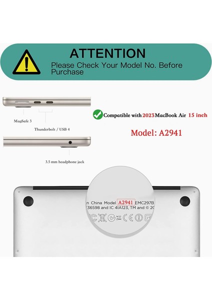 2023'TE MacBook Air 15.3 Inç Kılıf Sürümü Için Uyumlu A2941 M2 Chip Touch Id Plastik Kasa (Yurt Dışından) modelleri