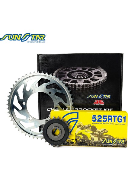 Zincir Dişli Seti Trıumph Thruxton (865 Cc) (2007-2015) / Zincir : 525RTG1 (GOLD)-104 / Dişli: Jt (18T) - (43T)