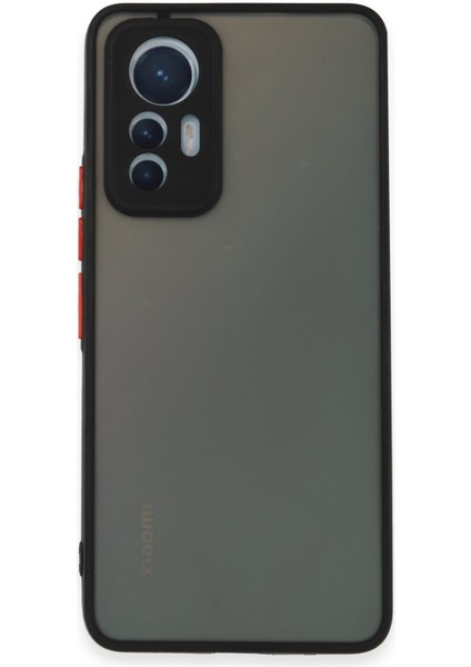 Caseworld Xiaomi Mi 12 Lite Kılıf Kamera Korumalı Silikon Kenarlı Renkli Düğmeli Arkası Mat Arka Kapak - Siyah