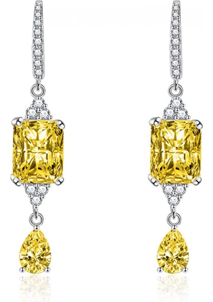 Çift Kanca Su Damlası Şekilli Yapay Elmas Takı Vintage Uzun Ömürlü Damla Günlük Giyim Partisi Sarı Küpe (Yurt Dışından)