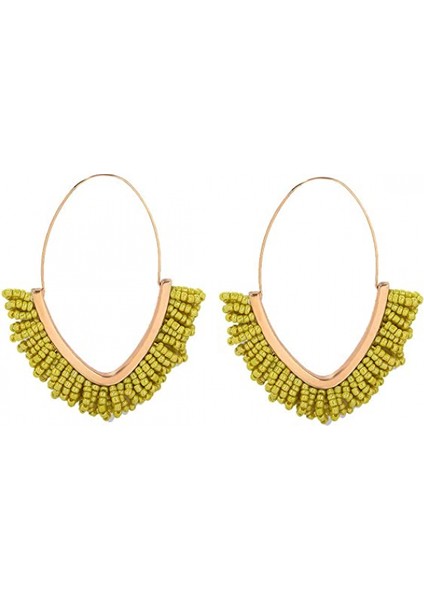 Kadın Boncuklu Püskül Geometrik Pençe Kanca Tatil Plaj Partisi Mücevher Sarı Küpe (Yurt Dışından)