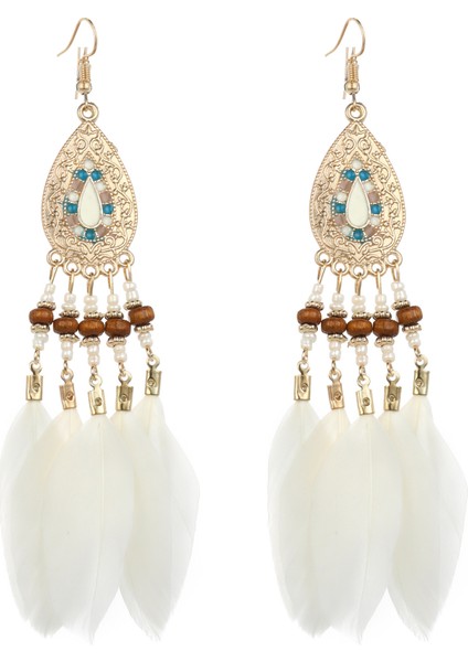 Parlak Tüy Sanatsal Retro Kare Su Damlası Yaratıcı Seyahat Takı Uzun Kadın Küpe (Yurt Dışından)