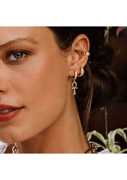 Altın Zarif Dangle Hoop Kadın 14 K Altın Kaplama Narin Sevimli Geometrik Üçgen Koni Dangle Küpe (Yurt Dışından) fiyatları