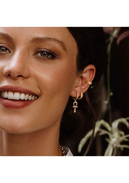 Altın Zarif Dangle Hoop Kadın 14 K Altın Kaplama Narin Sevimli Geometrik Üçgen Koni Dangle Küpe (Yurt Dışından) modelleri