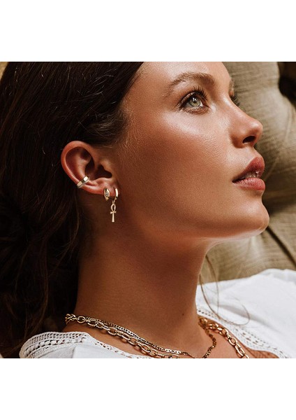 Altın Zarif Dangle Hoop Kadın 14 K Altın Kaplama Narin Sevimli Geometrik Üçgen Koni Dangle Küpe (Yurt Dışından) fırsatları