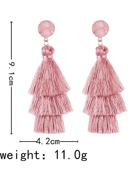 Kadın 1 Çift Renkli Püskül Katmanlı Püskül Pembe Kırmızı Küpe (Yurt Dışından) fiyatları