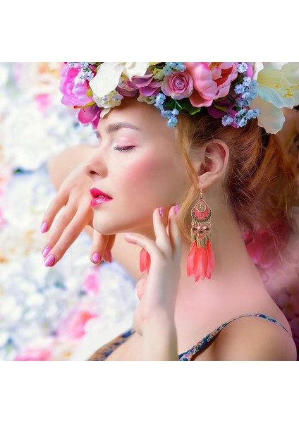 Kadın Tüy Bohemian Saçak Püskül Uzun Damla Dangle Seti Dream Catcher Tasarım ile Kadın Kızlar Küpe (Yurt Dışından) fiyatları