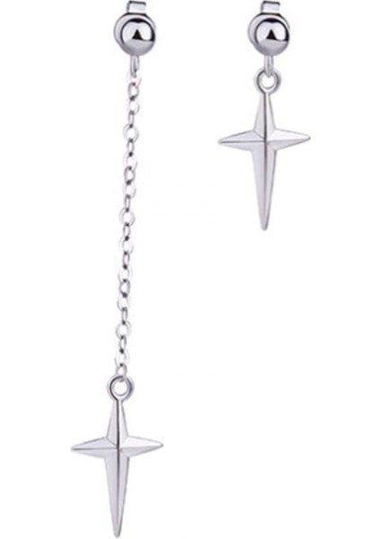 Asimetrik Uzun Bağlantı Haç Kulak Hattı Piercingli Damla Sallantılı Kadın Küpe (Yurt Dışından)