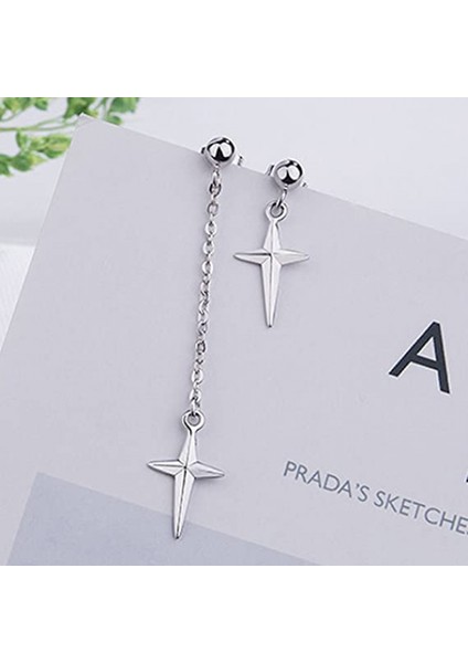 Asimetrik Uzun Bağlantı Haç Kulak Hattı Piercingli Damla Sallantılı Kadın Küpe (Yurt Dışından) fiyatları