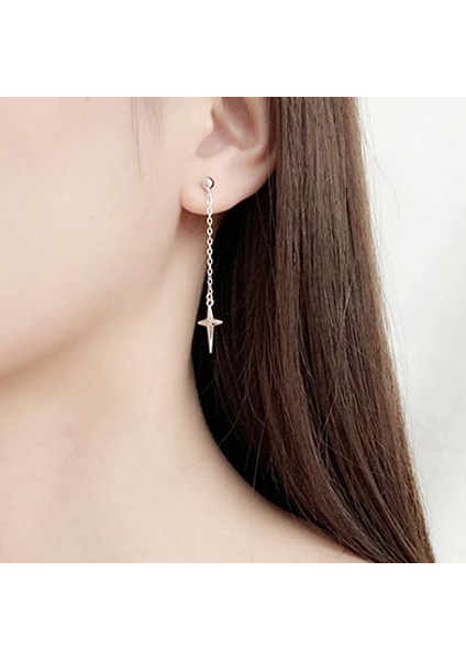 Asimetrik Uzun Bağlantı Haç Kulak Hattı Piercingli Damla Sallantılı Kadın Küpe (Yurt Dışından) fırsatları