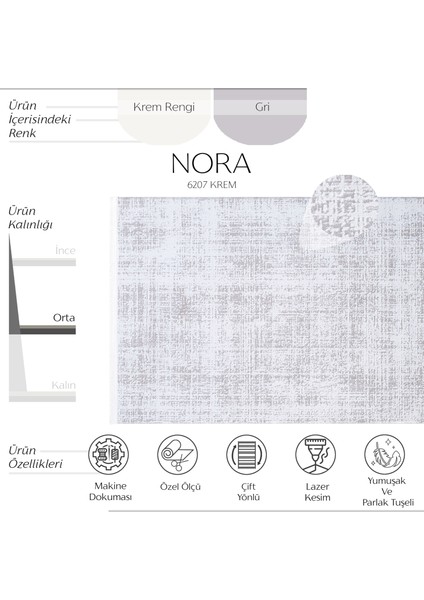 Nora 6207 Beyaz Salon Halısı Kesme Halı Yolluk Koridor Halısı Makine Dokuma Yatak Odası Halısı
