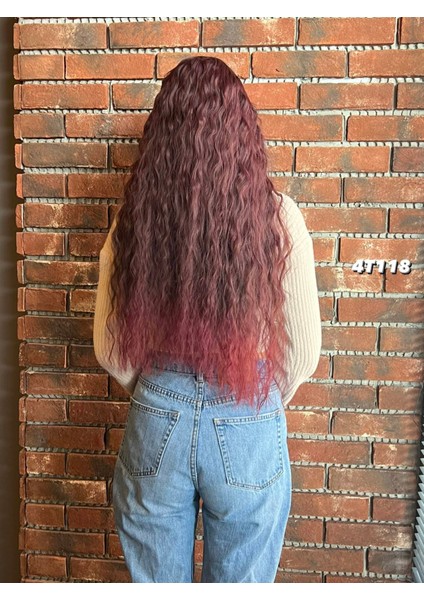 Fiber Sentetik Kabarık Dalgalı Yarım Ay + 2 Yan Çıt Çıt - Koyu Kızıl