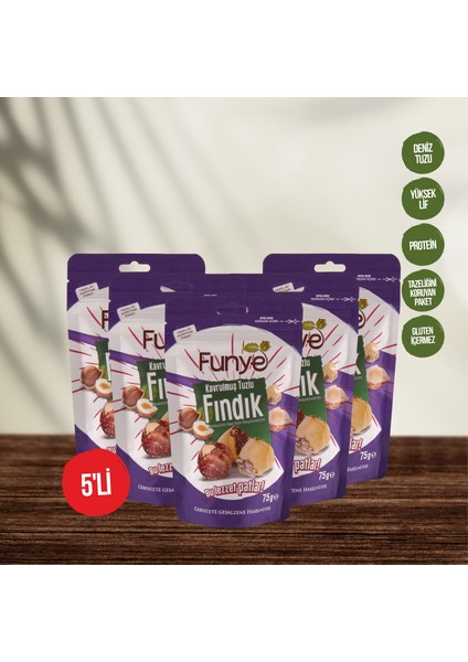 Kavrulmuş Tuzlu Fındık Doypack 75 gr x 5 Adet