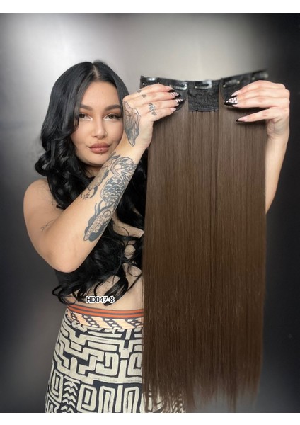 Düz Yarım Ay + 2 Yan Çıt Çıt - Açık Kahve