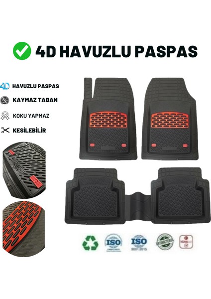 Volkswagen Bora Sedan 2002 4d Havuzlu Üniversal Yeni Nesil Pro Paspas Siyah - Kırmızı