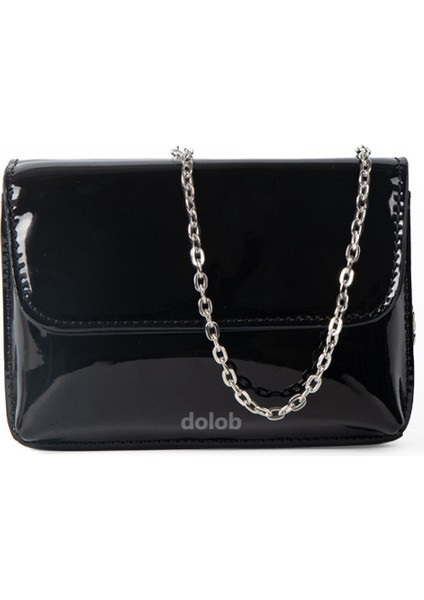 Kadın Parlak Rugan Doku Mini Crossbody Küçük Kare Moda Zincirli Ruj Çanta (Yurt Dışından)
