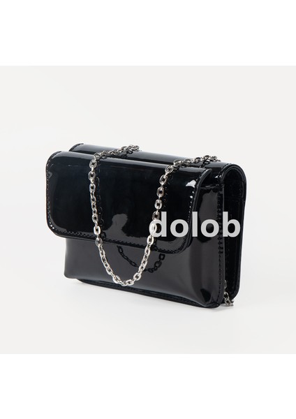 Kadın Parlak Rugan Doku Mini Crossbody Küçük Kare Moda Zincirli Ruj Çanta (Yurt Dışından)